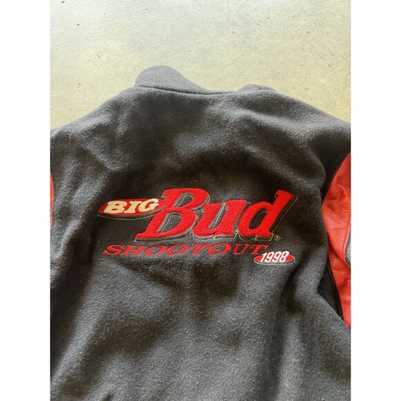 Vintage Dehen Men’s Black Red Wool Budweiser Leather Bomber Jacket Sz XL 1998 - Picture 13 of 16